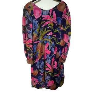 VINTAGE 70S SILK DRESS FIRST LADY OF FLORIDA FLORAL PRINT LONG SLEEVE PALM BEACH